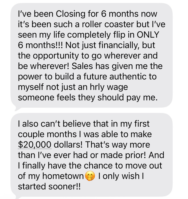 Student sharing she made $20,000 in her first couple of months